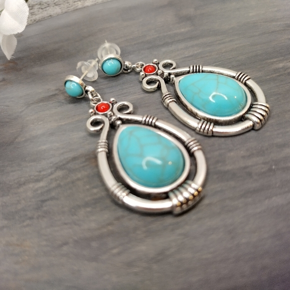 Boho Tourquoise Drop Earrings - Picture 2 of 5